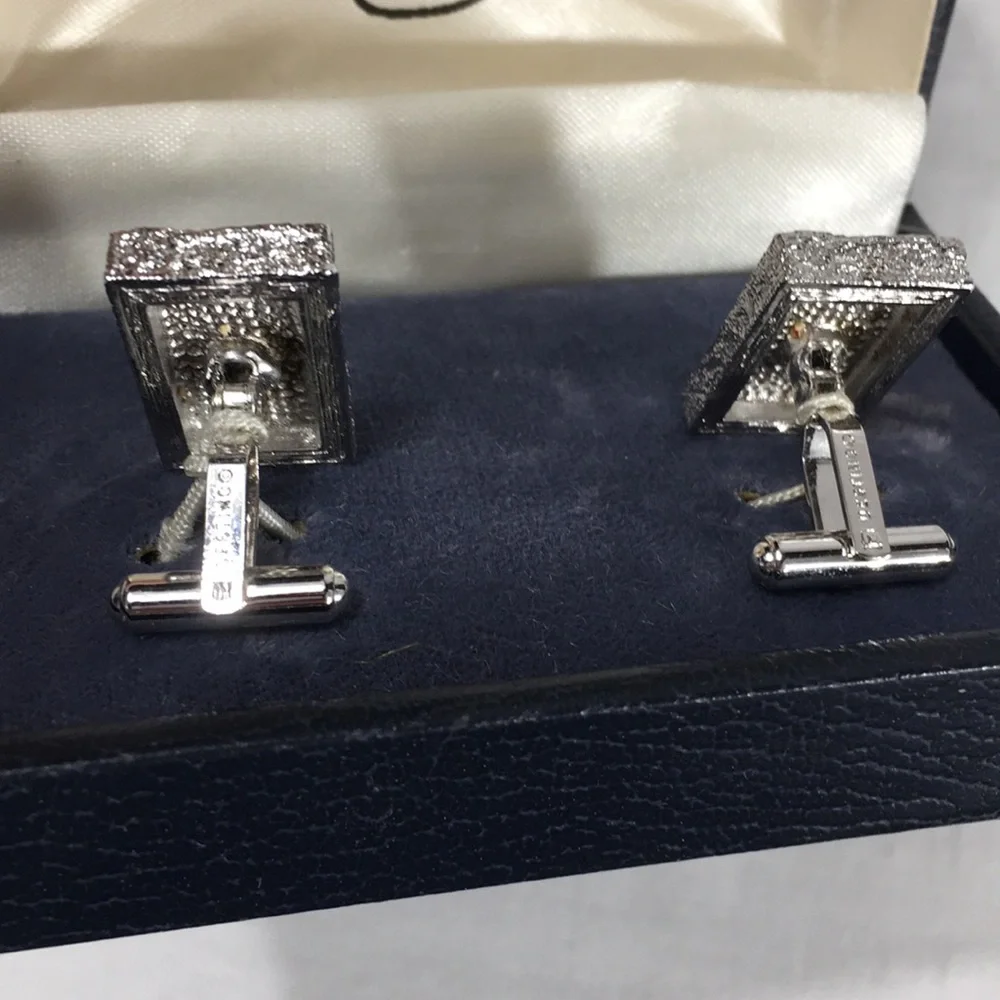 Cesting Rectangle Diamond Cuff Links, Black, Cream